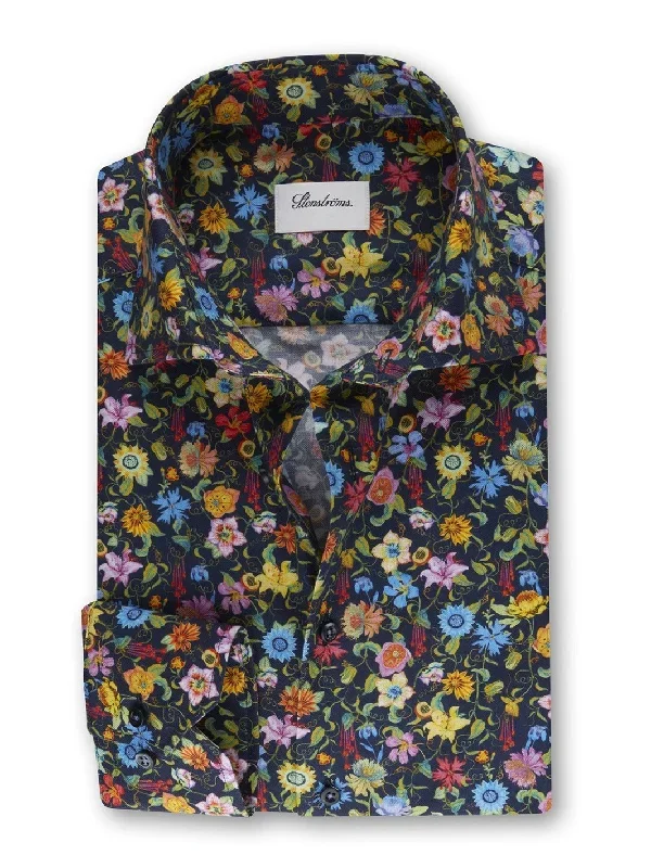 SLIMLINE NAVY FLORAL OXFORD SKJORTE Marine