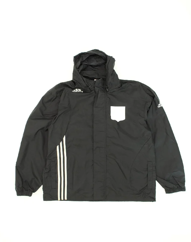 ADIDAS Mens Graphic Hooded Rain Jacket UK 42/44 Large Black Polyamide