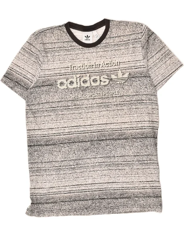 ADIDAS Mens Graphic T-Shirt Top Large Grey Striped Cotton