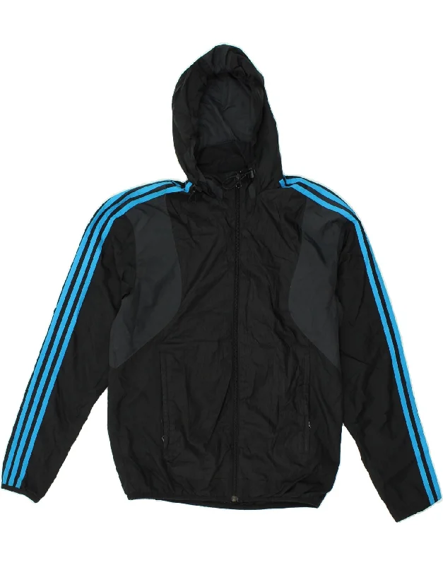 ADIDAS Mens Hooded Rain Jacket UK 36 Small Black Colourblock Polyester