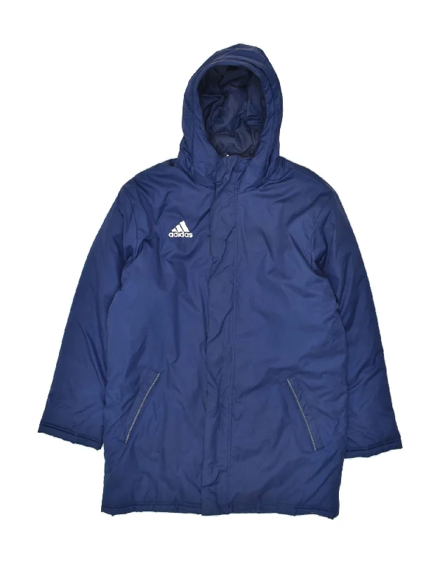 ADIDAS Mens Hooded Windbreaker Coat UK 38 Medium Navy Blue Nylon