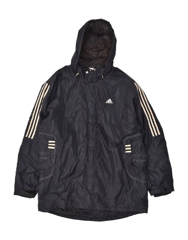 ADIDAS Mens Hooded Windbreaker Jacket UK 44 2XL Navy Blue Polyester