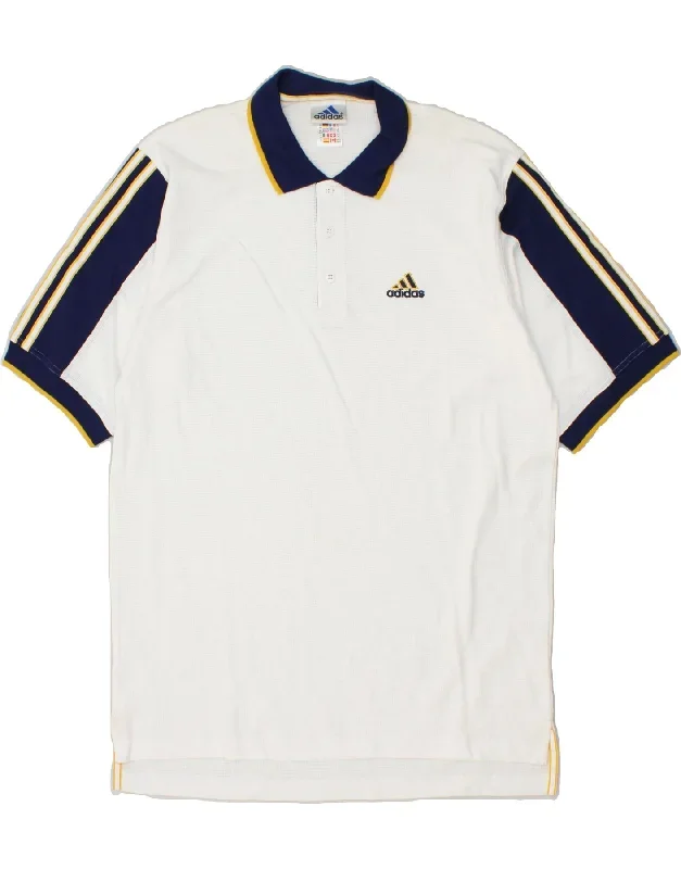 ADIDAS Mens Polo Shirt UK 38/40 Medium White Colourblock Cotton