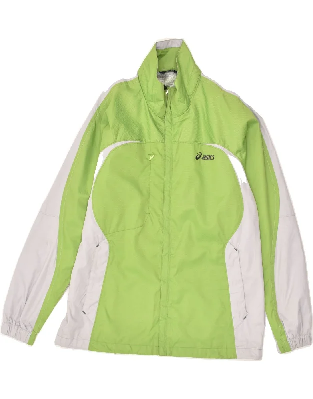 ASICS Mens Rain Jacket UK 36 Small Green Colourblock Polyester