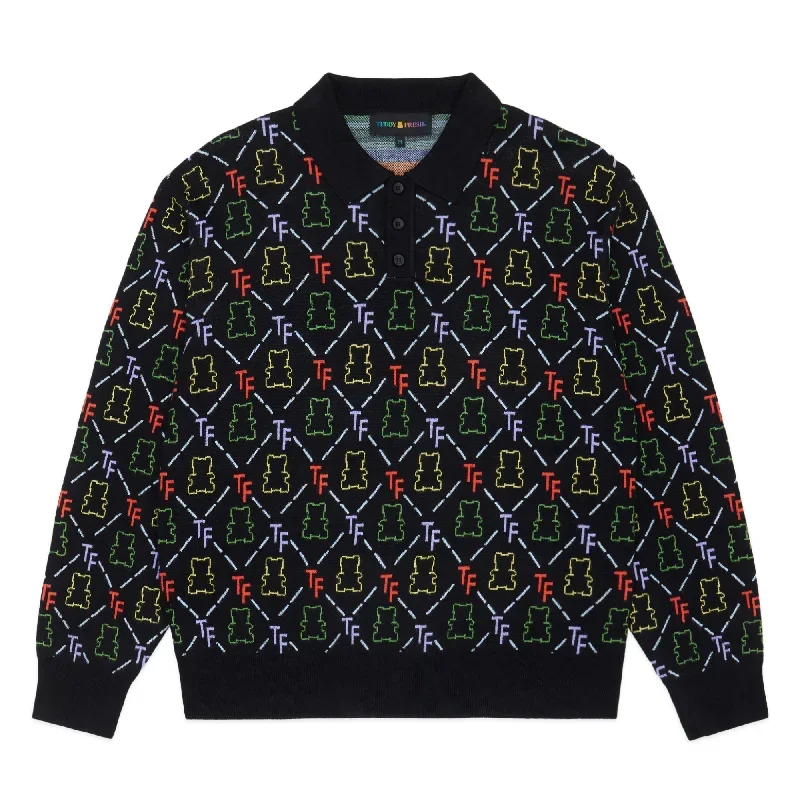 Bear Jacquard Polo Sweater