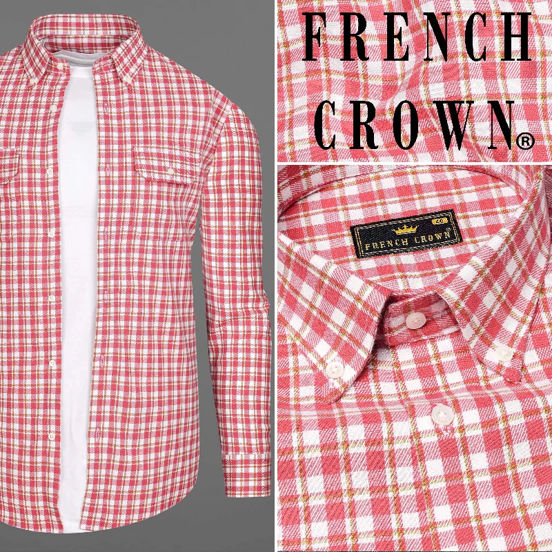 Brink Pink and White Plaid Twill Premium Cotton Overshirt/Shacket