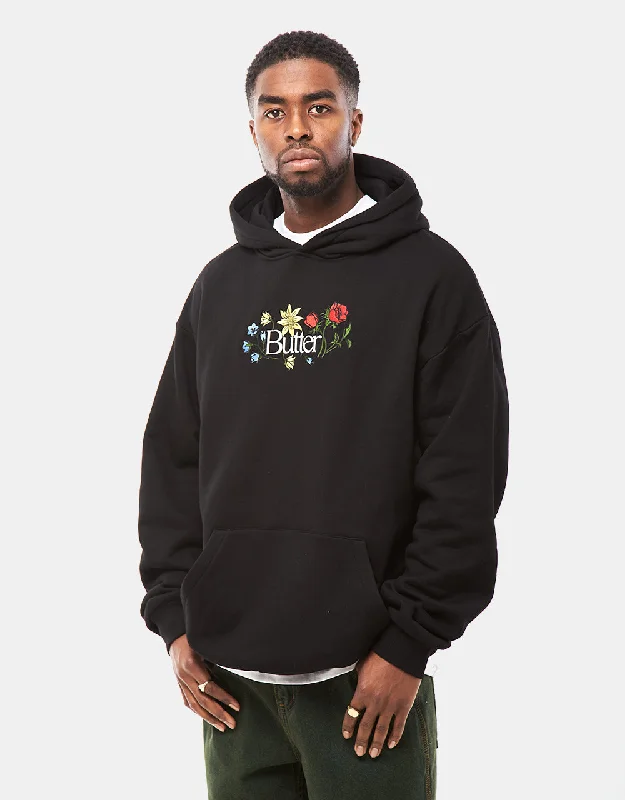 Butter Goods Floral Embroidered Pullover Hoodie - Black