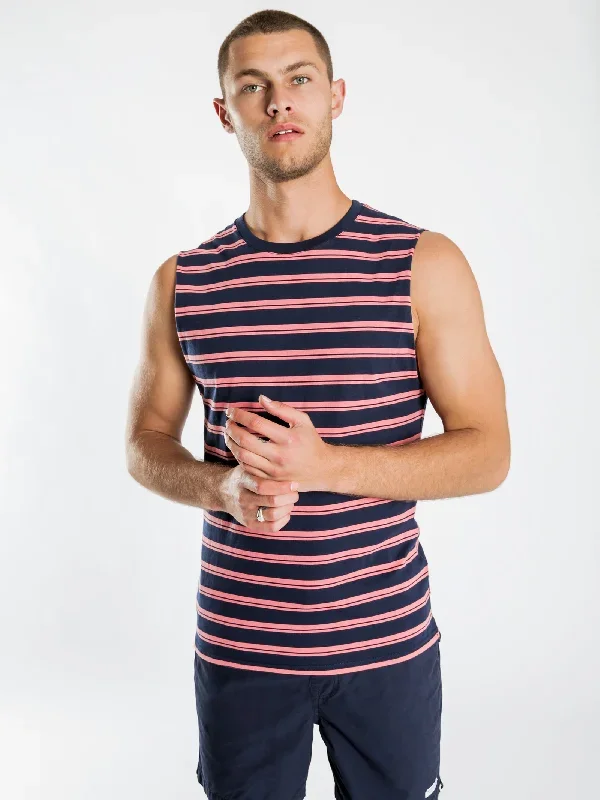 Cayo Stripe Muscle T-Shirt in Navy & Red Stripe