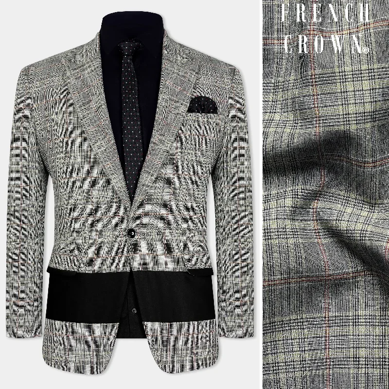 Chalice Gray Plaid and Black Wool Rich Designer Blazer