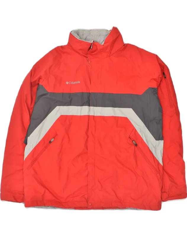 COLUMBIA Mens Hooded Windbreaker Jacket UK 44 2XL Red Colourblock Nylon