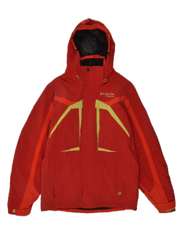 COLUMBIA Mens Titanium Hooded Rain Jacket UK 36 Small Red Nylon