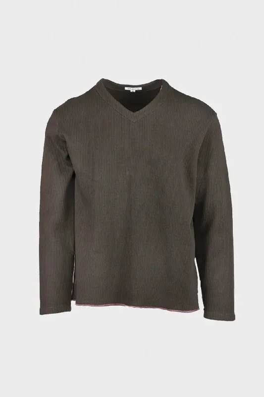 Cropped V Neck Sweater - Bark