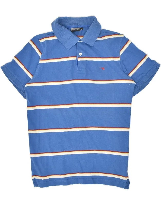 DIADORA Mens Polo Shirt Large Blue Striped Cotton