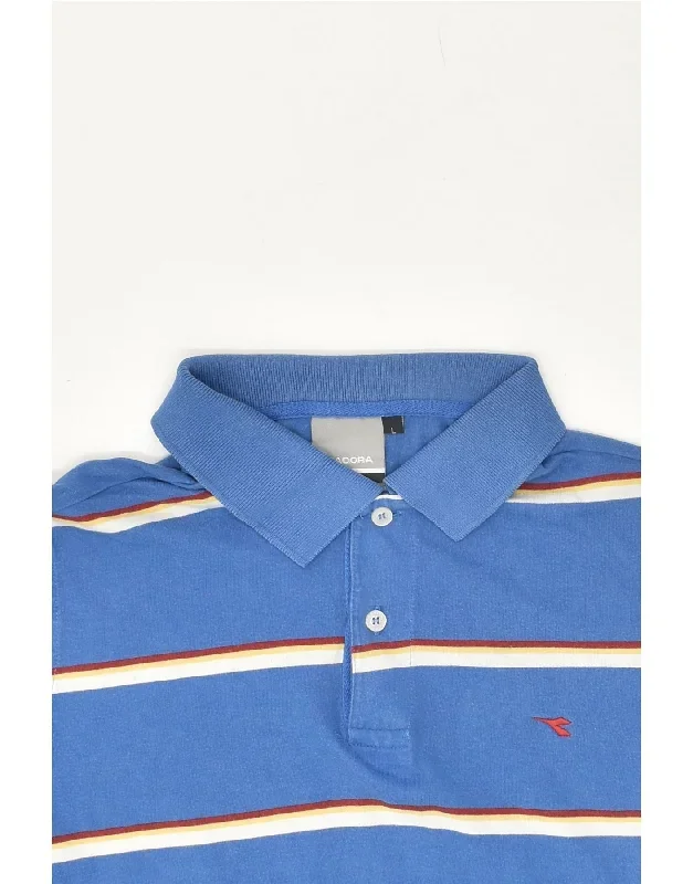 diadora-mens-polo-shirt-large-blue-striped-cotton