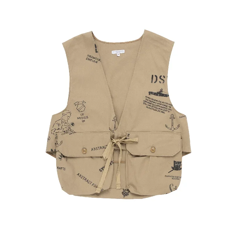 EG Fowl Vest Khaki Graffiti Print Flat Twill 24S1C002