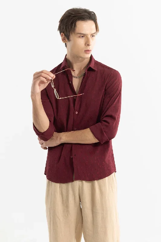 Embossed Self Structure Maroon Shirt