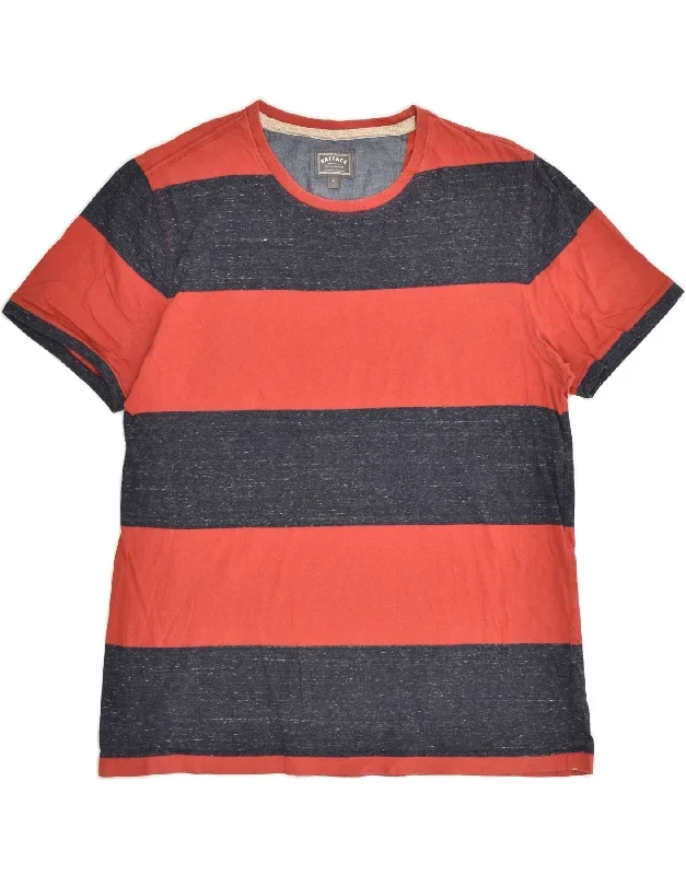 FAT FACE Mens T-Shirt Top Large Navy Blue Striped Cotton