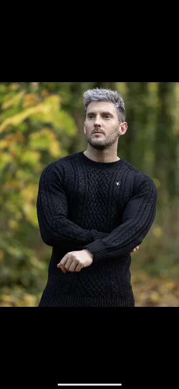 father-sons-black-knitted-cable-saddle-crew-super-slim-raglan-jumper-with-metal-decal-fsn073-pre-order-14th-november