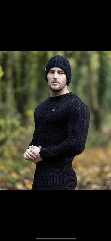 father-sons-black-knitted-cable-saddle-crew-super-slim-raglan-jumper-with-metal-decal-fsn073-pre-order-14th-november