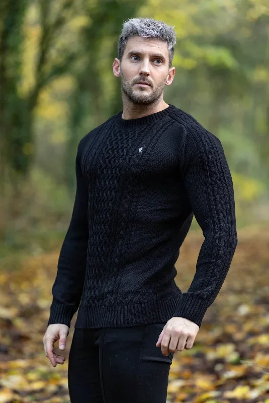 father-sons-black-knitted-cable-saddle-crew-super-slim-raglan-jumper-with-metal-decal-fsn073-pre-order-14th-november