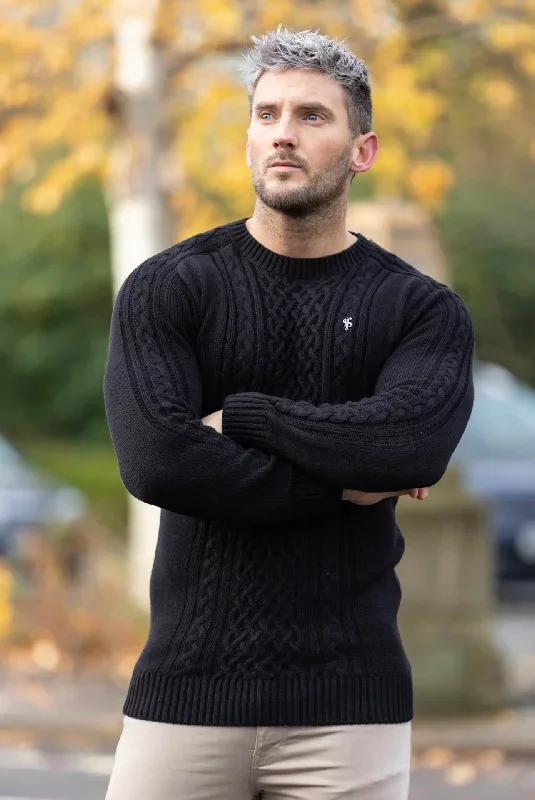 father-sons-black-knitted-cable-saddle-crew-super-slim-raglan-jumper-with-metal-decal-fsn073-pre-order-14th-november