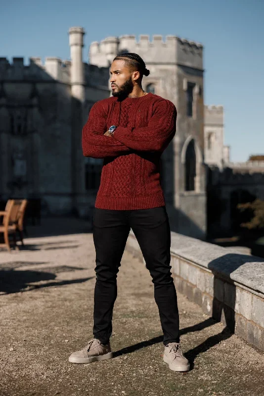 father-sons-burgundy-knitted-cable-saddle-crew-super-slim-jumper-with-metal-decal-fsn079-pre-order-14th-november