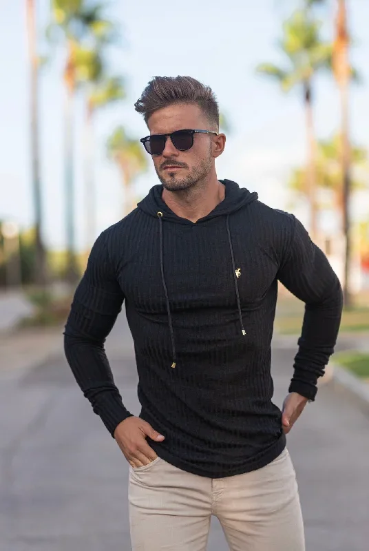 father-sons-classic-black-gold-ribbed-knit-hoodie-jumper-fsh511