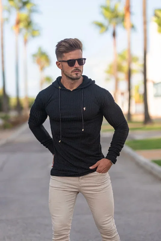 father-sons-classic-black-gold-ribbed-knit-hoodie-jumper-fsh511