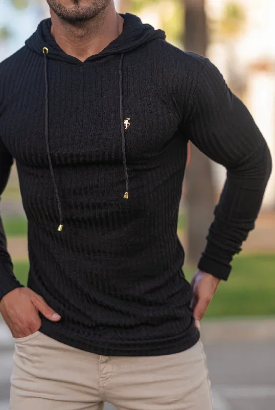 father-sons-classic-black-gold-ribbed-knit-hoodie-jumper-fsh511