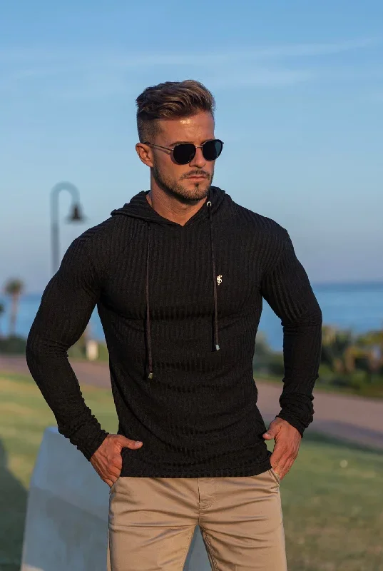 father-sons-classic-black-gold-ribbed-knit-hoodie-jumper-fsh511