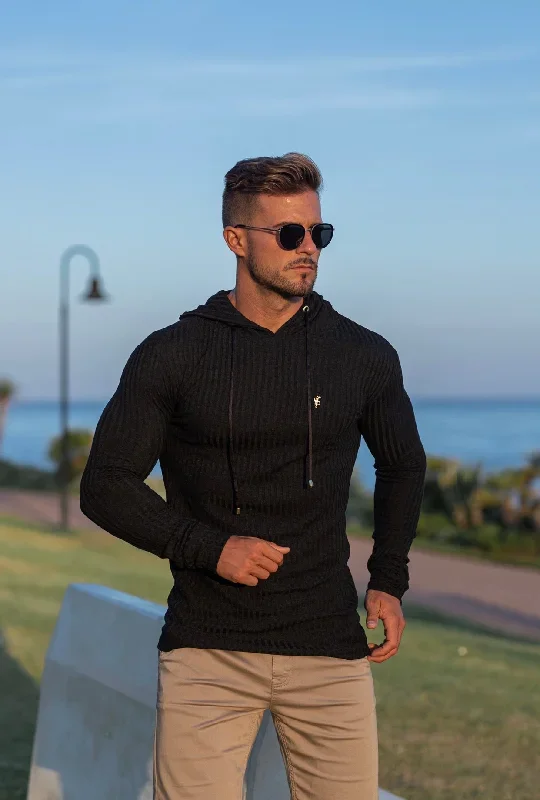 father-sons-classic-black-gold-ribbed-knit-hoodie-jumper-fsh511