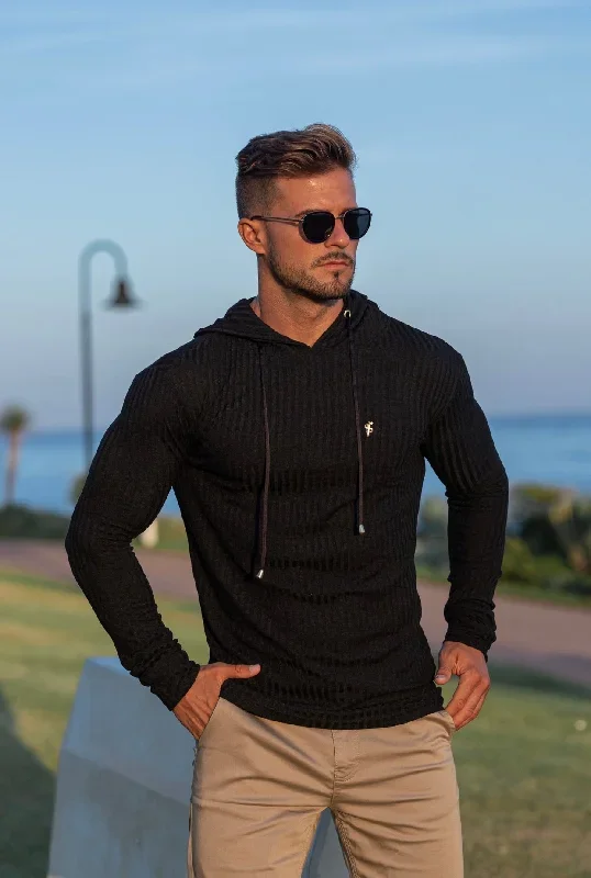 father-sons-classic-black-gold-ribbed-knit-hoodie-jumper-fsh511