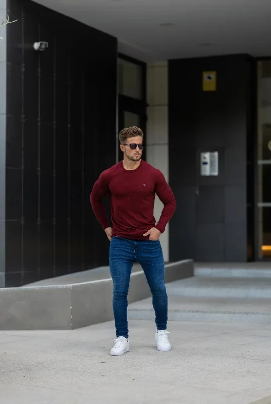 father-sons-classic-burgundy-crew-neck-knitted-jumper-with-metal-decal-fsn097