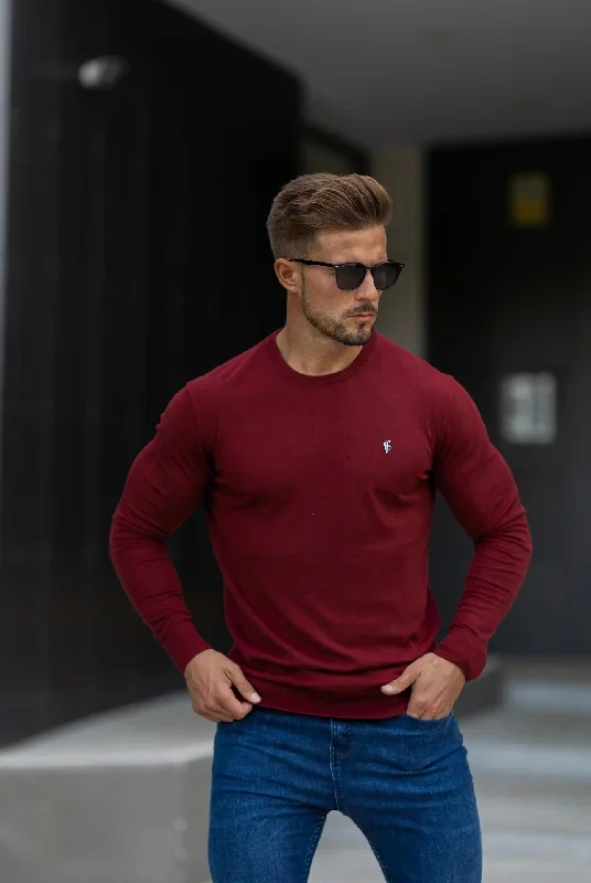 father-sons-classic-burgundy-crew-neck-knitted-jumper-with-metal-decal-fsn097