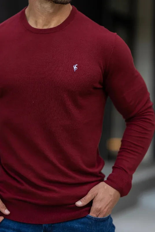 father-sons-classic-burgundy-crew-neck-knitted-jumper-with-metal-decal-fsn097