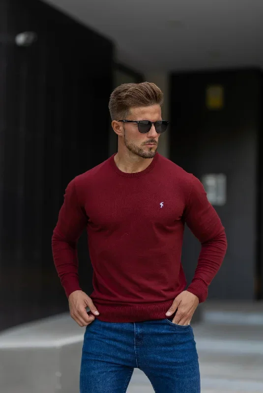 father-sons-classic-burgundy-crew-neck-knitted-jumper-with-metal-decal-fsn097