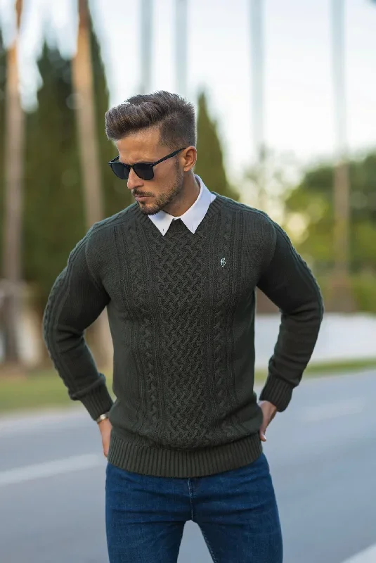 father-sons-khaki-knitted-cable-saddle-crew-super-slim-jumper-with-metal-decal-fsn078-pre-order-14th-november