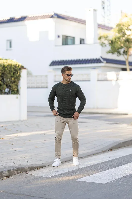 father-sons-khaki-knitted-cable-saddle-crew-super-slim-jumper-with-metal-decal-fsn078-pre-order-14th-november