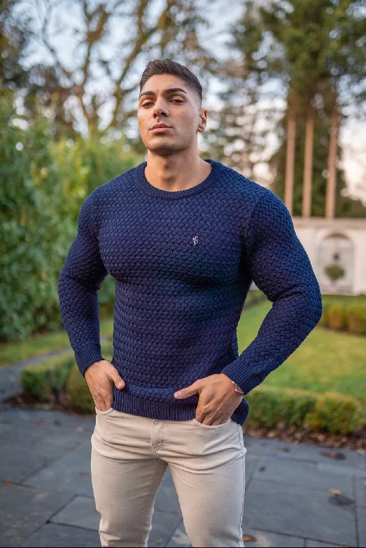 father-sons-navy-knitted-weave-super-slim-jumper-with-metal-decal-fsj013