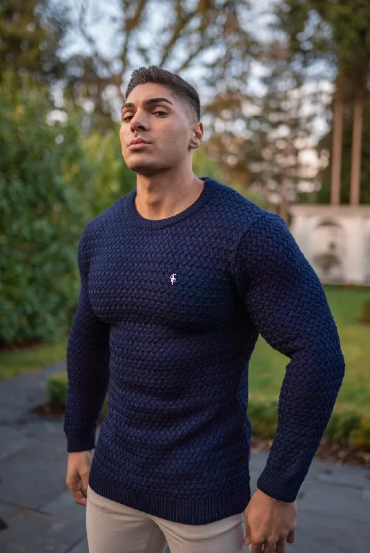 father-sons-navy-knitted-weave-super-slim-jumper-with-metal-decal-fsj013