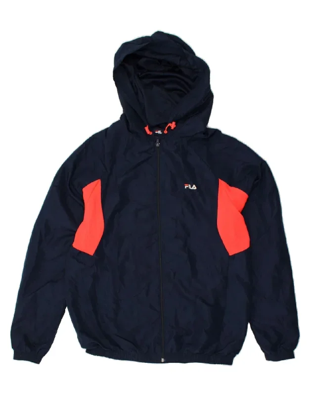 FILA Mens Hooded Rain Jacket UK 42 XL Navy Blue Colourblock Polyester