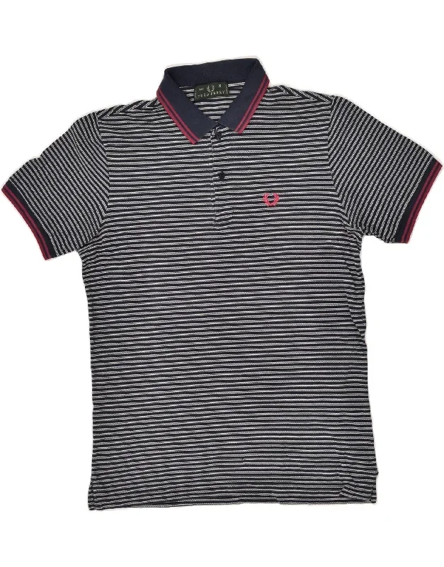 FRED PERRY Mens Polo Shirt Small Navy Blue Striped Cotton