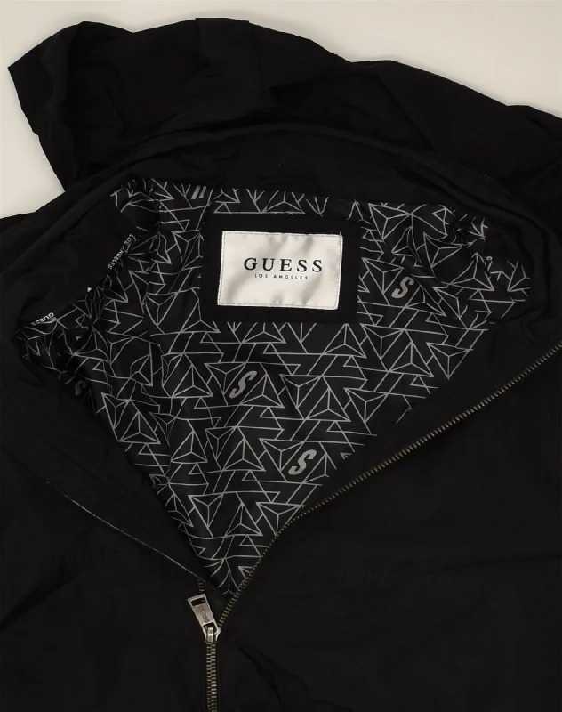 guess-mens-hooded-rain-jacket-uk-38-medium-black-polyester