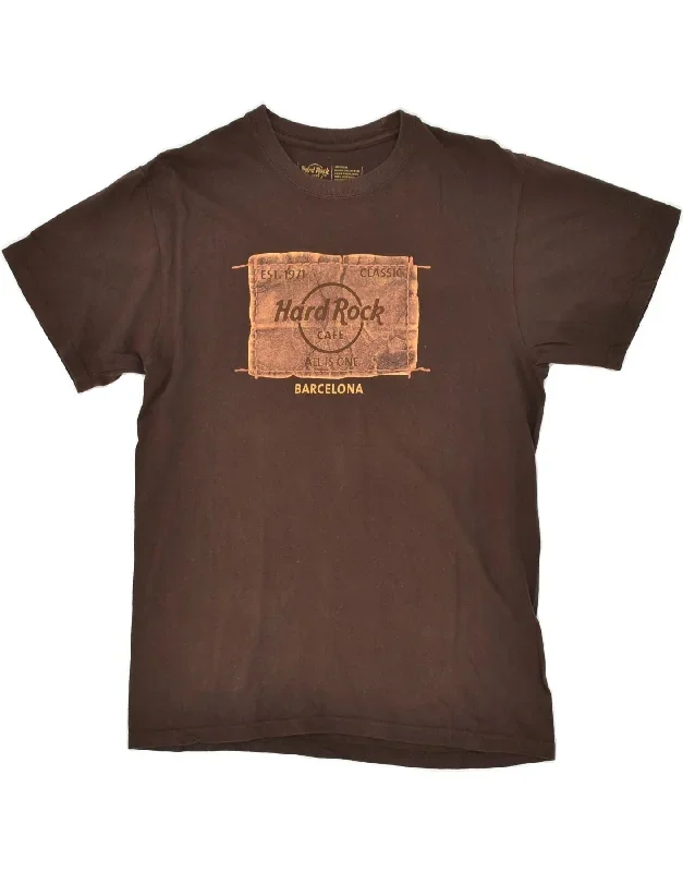 HARD ROCK CAFE Mens Barcelona Graphic T-Shirt Top Medium Brown Cotton