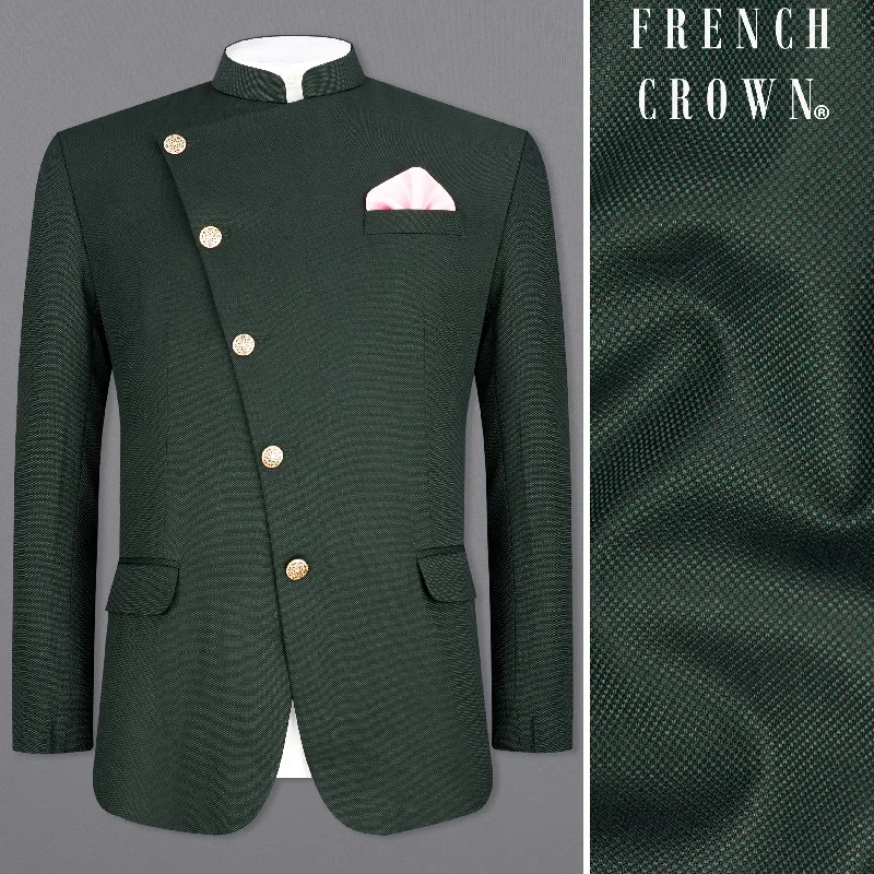 Heavy Metal Green Cross Placket  Bandhgala Blazer