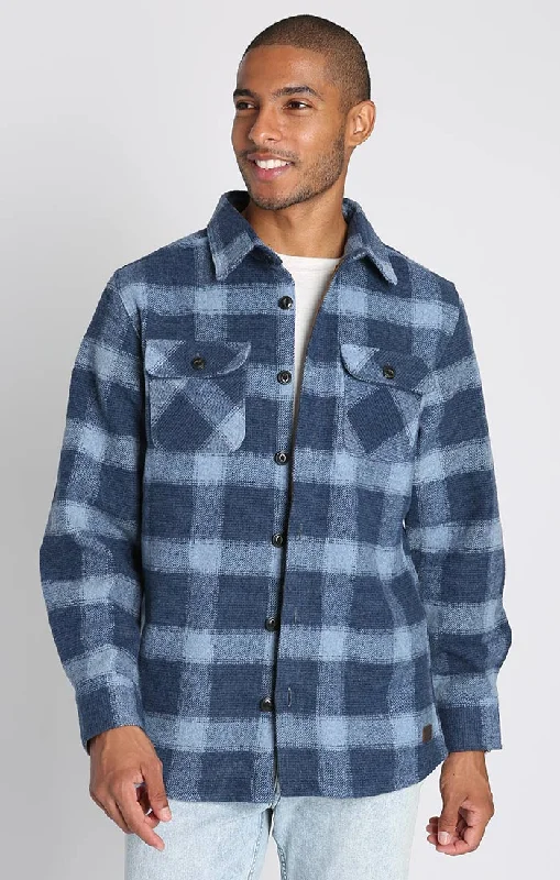 Blue Plaid Wool Blend Overshirt