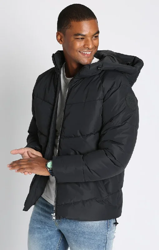 Black Hooded Quilted Puffer Jacket
