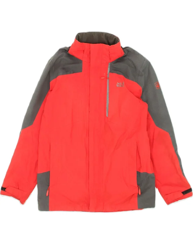 JACK WOLFSKIN Mens Rain Jacket UK 40/42 Large Red Colourblock Polyamide