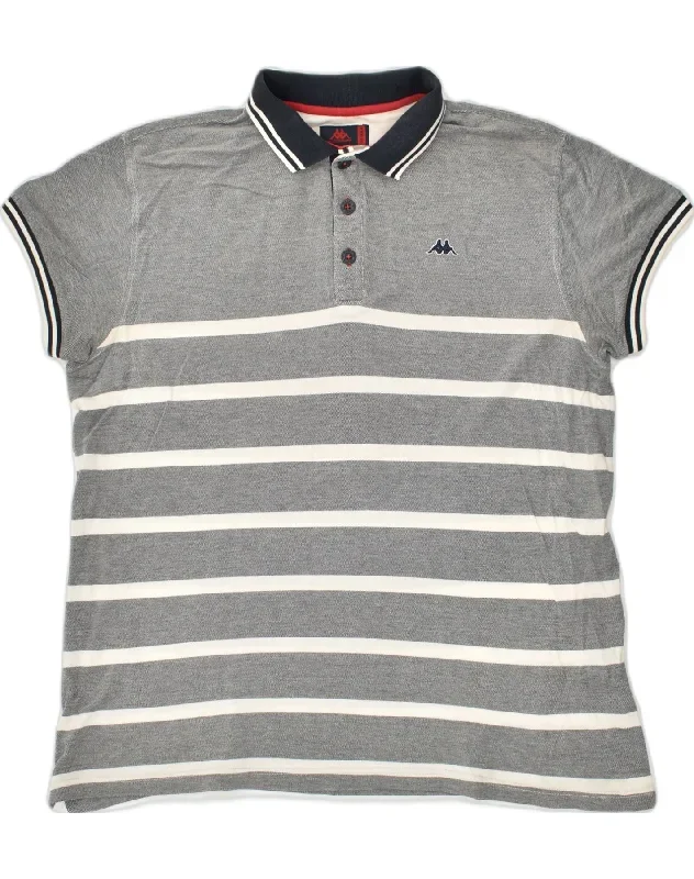 KAPPA Mens Polo Shirt 2XL Grey Striped Cotton