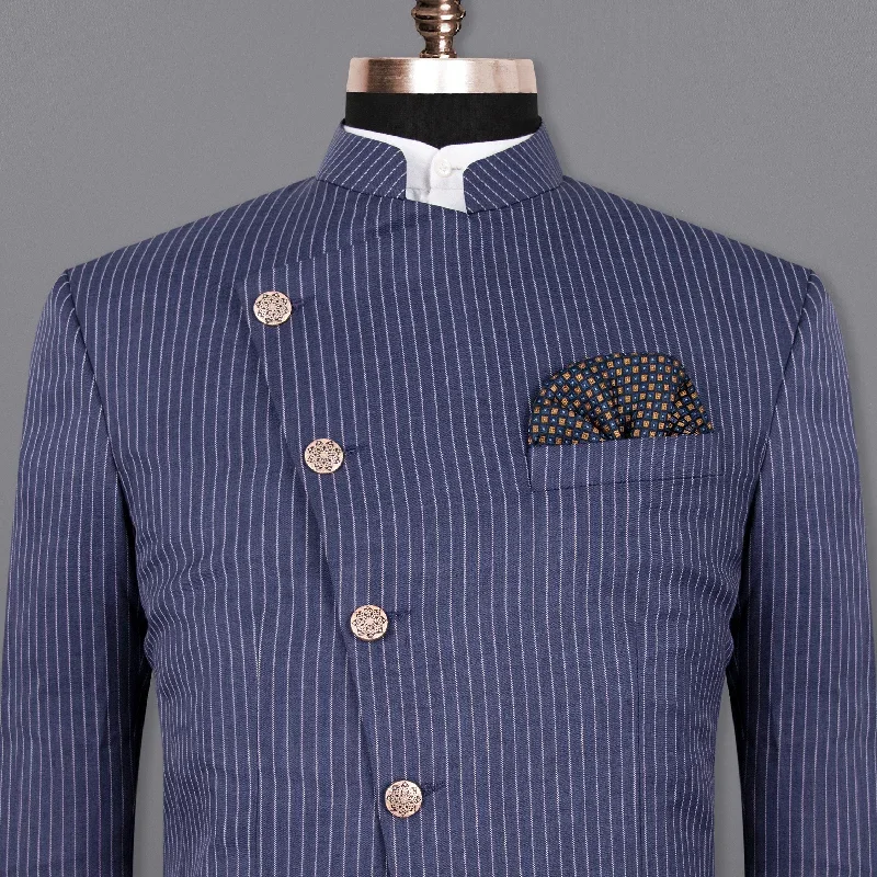 Martinique Blue with Prelude Striped Bandhgala/Mandarin Corduroy Premium Cotton Blazer